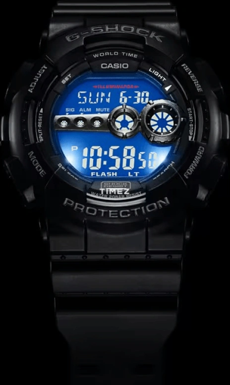 卡西欧,G-SHOCK 51.20毫米,51.20毫米,合成树脂,黑色,石英,倒计时,计时,月历,星期历,矿物水晶,圆形,GD100,GD100-1B