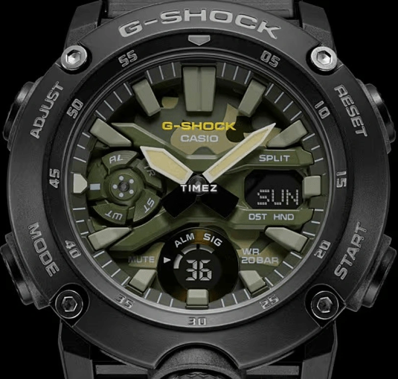 卡西欧,G-SHOCK 47毫米,47毫米,碳纤维,合成树脂,多色,石英,倒计时,计时,月历,星期历,矿物水晶,圆形,GA2000SU,GA2000SU-1A