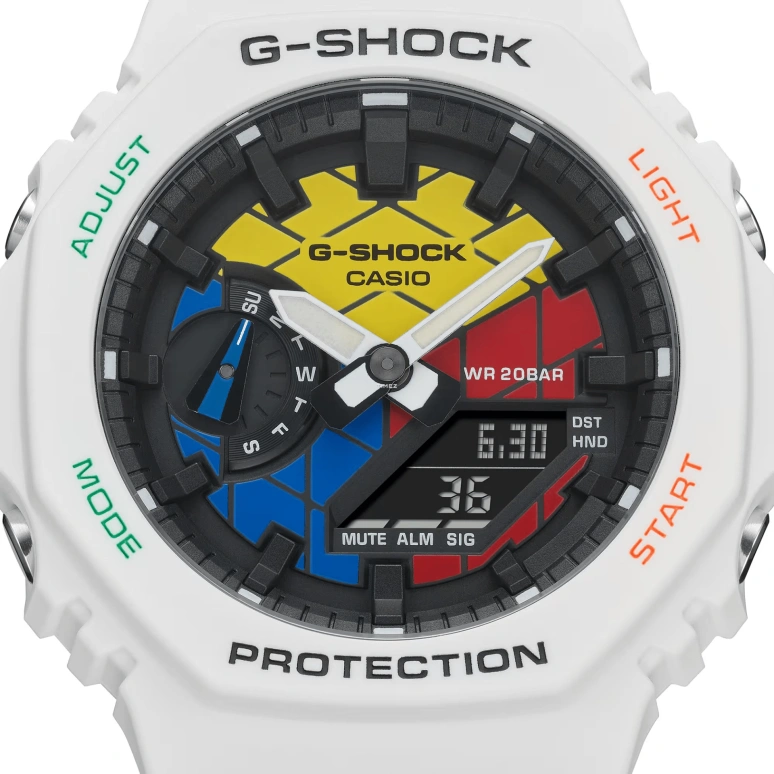 卡西欧,G-SHOCK 48.50x45.40毫米,48.50x45.40毫米,碳纤维,合成树脂,多色,石英,倒计时,计时,月历,星期历,矿物水晶,八角形,GAE2100RC,GAE2100RC-1A