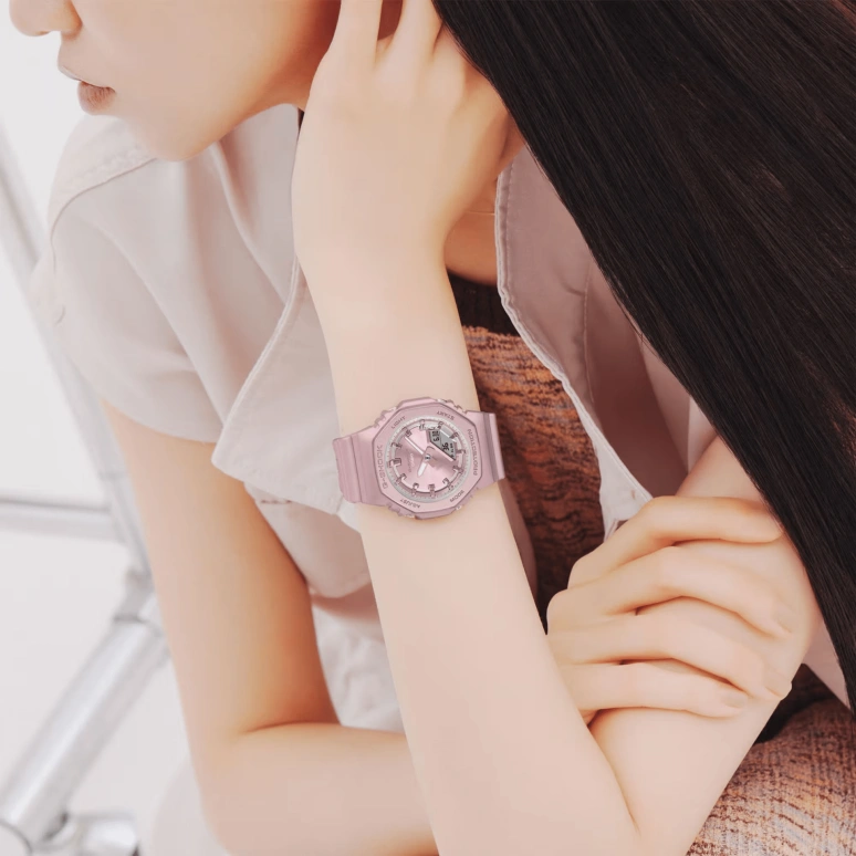 卡西欧,G-SHOCK 40.20毫米,40.20毫米,生物基,合成树脂,粉色,石英,倒计时,计时,月历,星期历,矿物水晶,八角形,GMAP2100ST4A