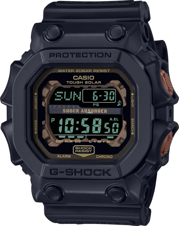 卡西欧,G-SHOCK 55.50x53.60毫米,55.50x53.60毫米,合成树脂,棕色,黑色,石英,倒计时,计时,月历,星期历,矿物水晶,方形,GX56RC,GX56RC-1