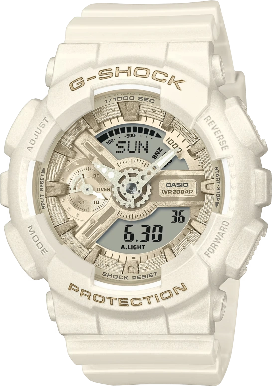 卡西欧,G-SHOCK 45.90毫米,45.90毫米,生物基,合成树脂,米色,石英,倒计时,计时,星期历,日历,矿物水晶,圆形,GMAS110ST,GMAS110ST-7A