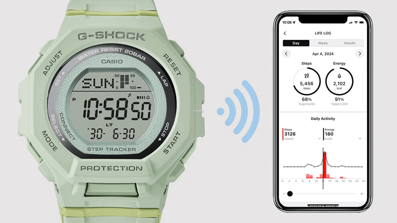 卡西欧,G-SHOCK 43.80毫米,43.80毫米,生物基,合成树脂,绿色,石英,倒计时,计时,年历,月历,矿物水晶,八角形,GMDB300,GMDB300-3