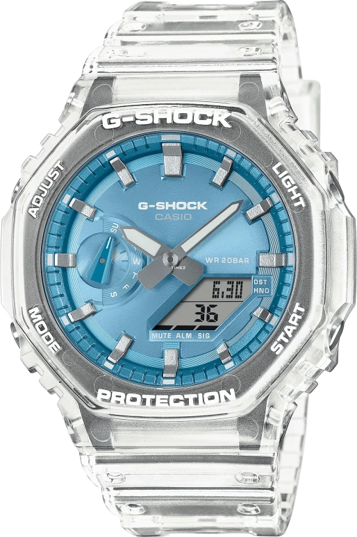 卡西欧,G-SHOCK 48.50x45.40毫米,48.50x45.40毫米,碳纤维,合成树脂,蓝色,石英,倒计时,计时,月历,星期历,矿物水晶,八角形,GA2100BM,GA2100BM-7A2