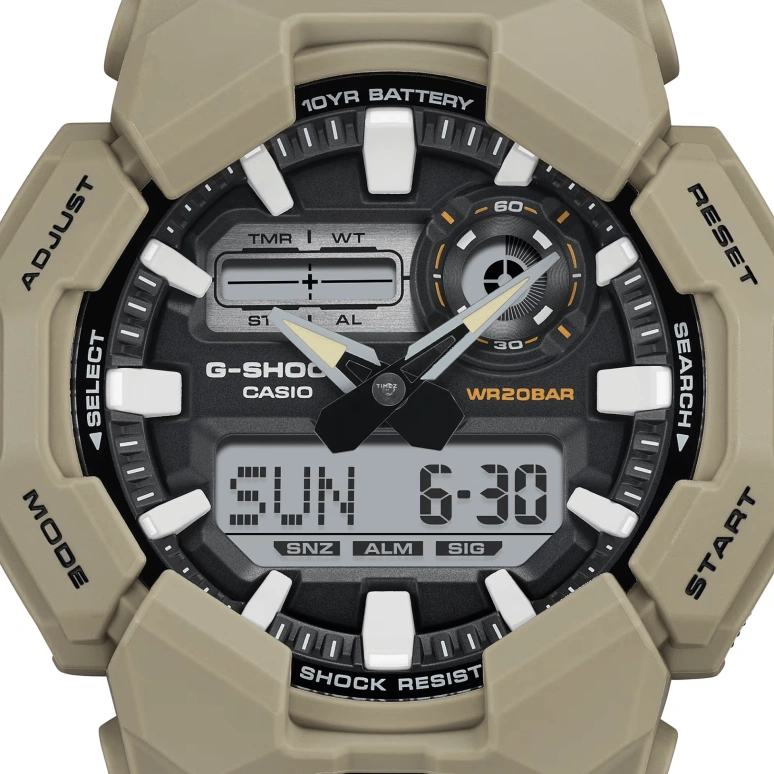 卡西欧,G-SHOCK 51.90毫米,51.90毫米,生物基,碳纤维,合成树脂,黑色,石英,倒计时,计时,月历,星期历,矿物水晶,圆形,GA010,GA010-5A