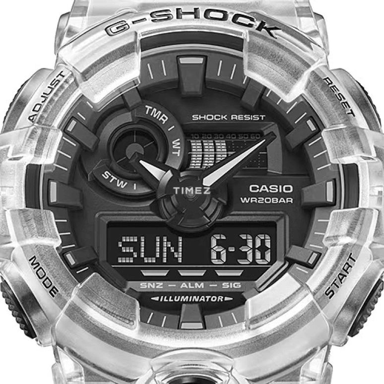 卡西欧,G-SHOCK 57.50x53.40毫米,57.50x53.40毫米,合成树脂,黑色,石英,倒计时,计时,月历,星期历,矿物水晶,圆形,GA700SKE,GA700SKE-7A
