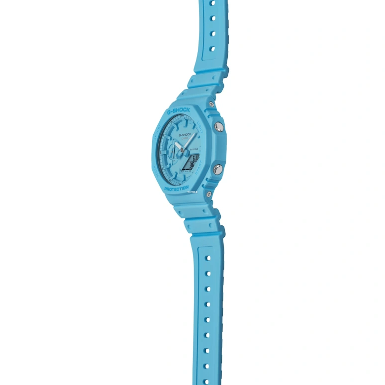 卡西欧,G-SHOCK 48.50x45.40毫米,48.50x45.40毫米,碳纤维,生物基,合成树脂,蓝色,石英,倒计时,计时,月历,星期历,矿物水晶,八角形,GA2100,GA2100-2A2