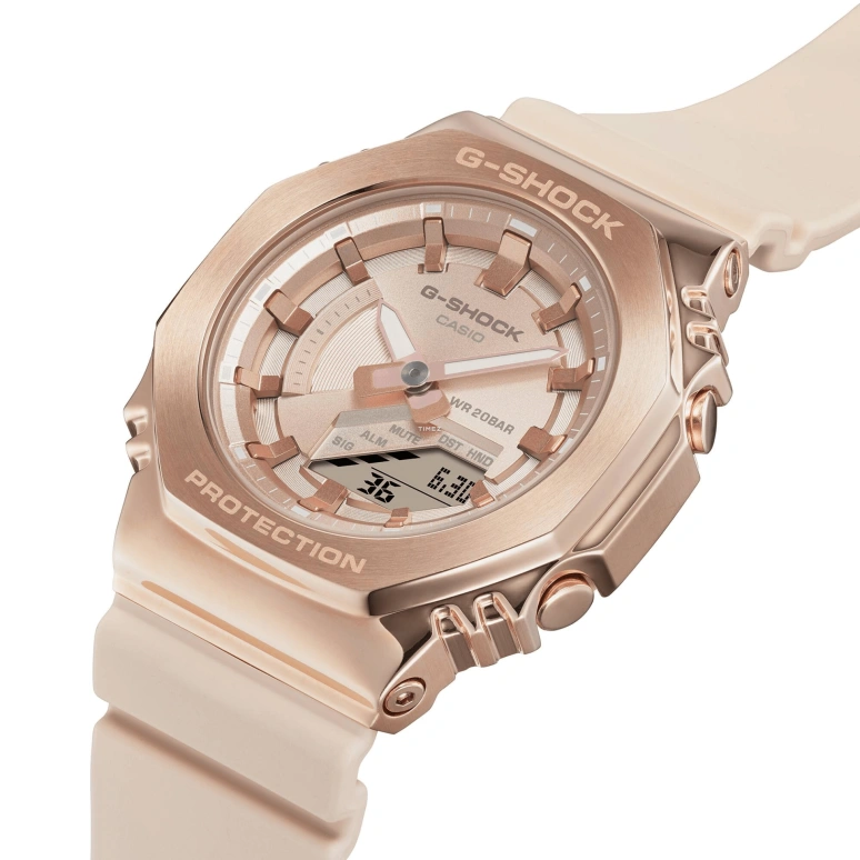 卡西欧,G-SHOCK 40.40毫米,40.40毫米,合成树脂,粉金色,石英,倒计时,计时,月历,星期历,矿物水晶,八角形,GMS2100PG,GMS2100PG-4A
