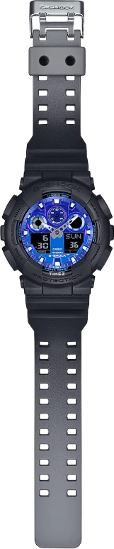 卡西欧,G-SHOCK 51.20毫米,51.20毫米,合成树脂,蓝色,石英,倒计时,计时,月历,星期历,矿物水晶,圆形,GA100FL,GA100FL-1A