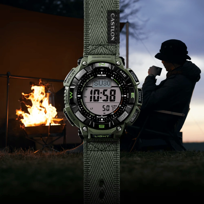 卡西欧,PROTREK 54.70x51.70毫米,54.70x51.70毫米,合成树脂,生物基,黑色,灰色,石英,倒计时,计时,月历,星期历,矿物水晶,圆形,PRG340B,PRG340B-3