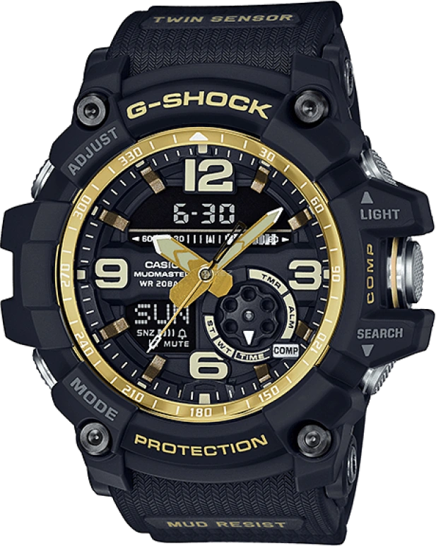 卡西欧,Mudmaster 55.30毫米,55.30毫米,合成树脂,不锈钢,黑色,石英,倒计时,计时,万年历,月历,自制机芯,矿石,GG,GG-1000GB-1A