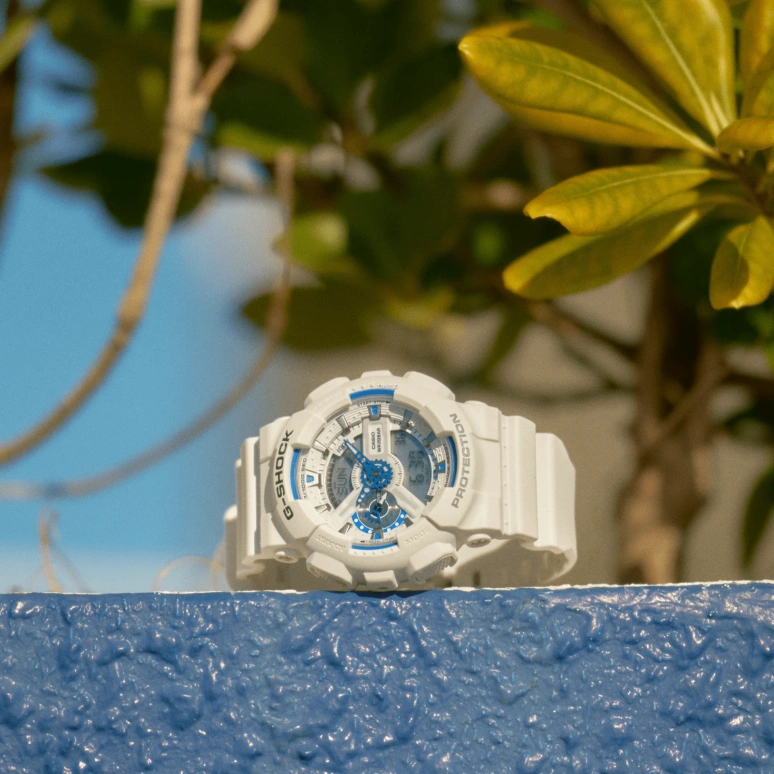 卡西欧,G-SHOCK 55x51.20毫米,55x51.20毫米,合成树脂,白色,石英,倒计时,计时,月历,星期历,矿物水晶,圆形,GA110HDS,GA110HDS-7A