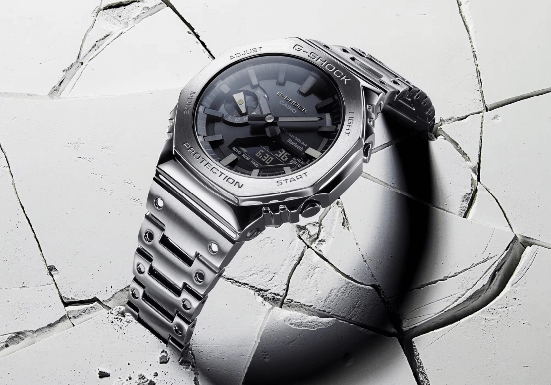 卡西欧,G-SHOCK 44.40毫米,44.40毫米,不锈钢,黑色,石英,倒计时,计时,月历,星期历,矿物水晶,八角形,GMB2100D,GMB2100D-1A