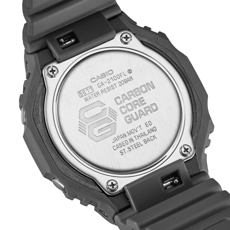 卡西欧,G-SHOCK 45.40毫米,45.40毫米,碳纤维,生物基,合成树脂,双色,炭火红,渐变色,石英,倒计时,计时,月历,星期历,矿物水晶,八角形,GA2100FL,GA2100FL-8A