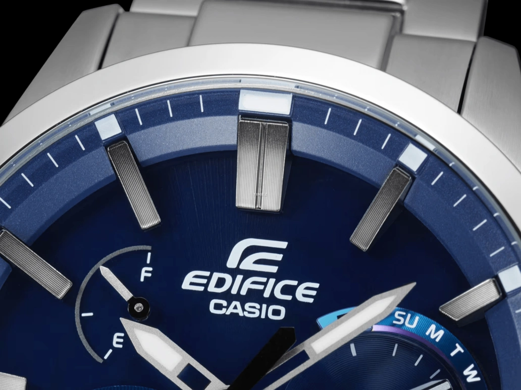 卡西欧,EDIFICE 48.20毫米,48.20毫米,不锈钢,蓝色,石英,计时,星期历,日历,动力储存指示,矿物水晶,圆形,EQB700D,EQB700D-2A