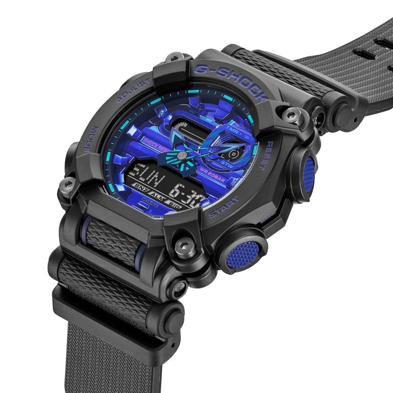卡西欧,G-SHOCK 52.80x49.50毫米,52.80x49.50毫米,合成树脂,紫色,石英,倒计时,计时,月历,星期历,矿物水晶,圆形,GA900VB,GA900VB-1A