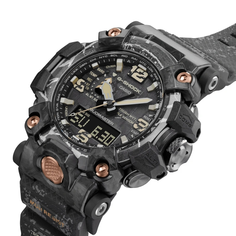 卡西欧,Mudmaster 54.40毫米,54.40毫米,合成树脂,锻造碳纤维,不锈钢,黑色,石英,倒计时,计时,月历,星期历,蓝宝石,圆形,GWG2000CR,GWG2000CR-1A