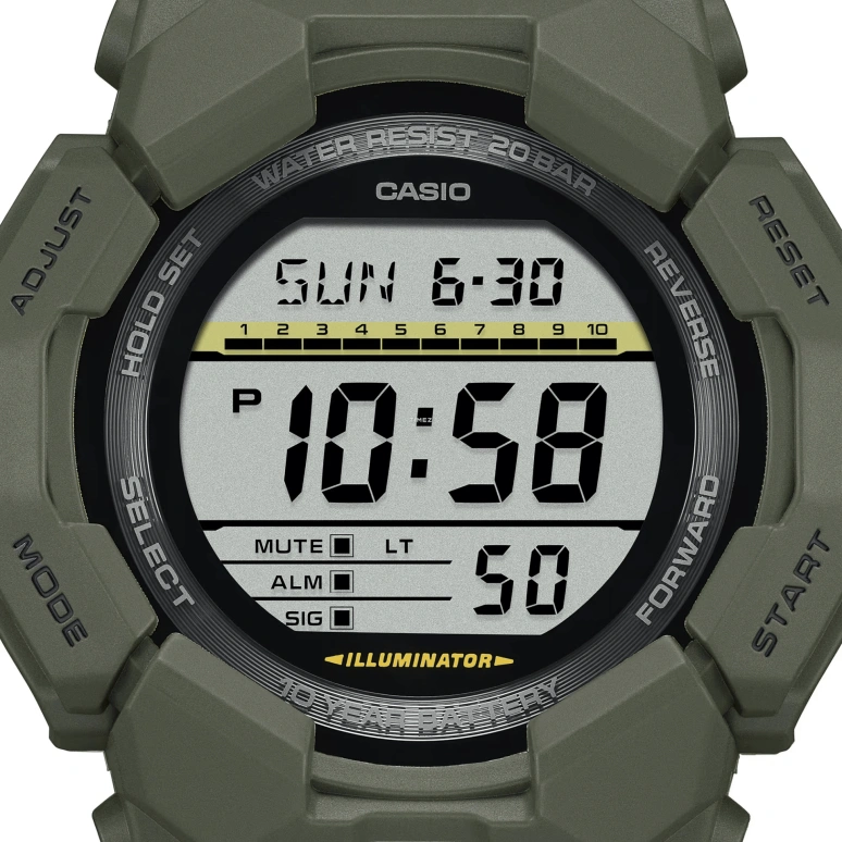 卡西欧,G-SHOCK 51.90毫米,51.90毫米,生物基,碳纤维,合成树脂,灰色,石英,倒计时,计时,月历,星期历,矿物水晶,圆形,GD010,GD010-3
