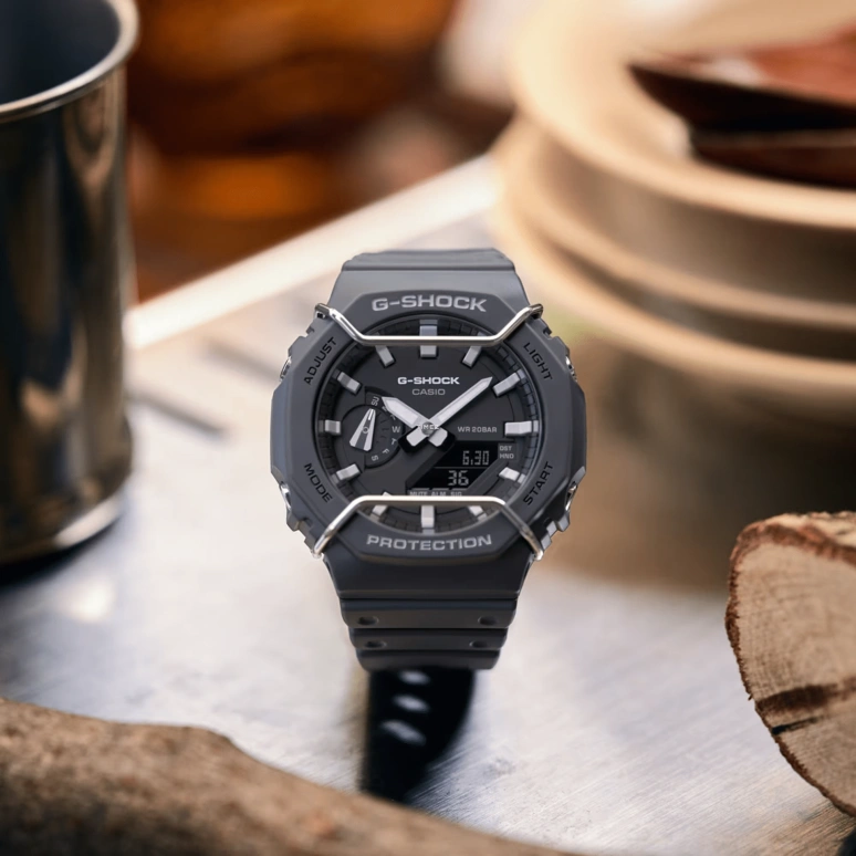 卡西欧,G-SHOCK 48.50x45.40毫米,48.50x45.40毫米,碳纤维,合成树脂,黑色,石英,倒计时,计时,月历,星期历,矿物水晶,八角形,GA2100PTS,GA2100PTS-8A