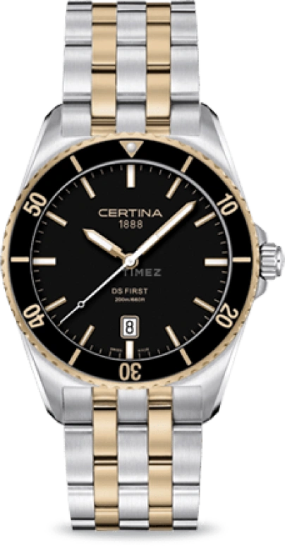 Certina,DS First 41mm,41mm,Ceramic,Stainless Steel,Black,Quartz,Day,26280hours,C014,C014.410.22.051.00