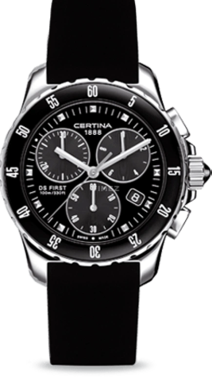 Certina,DS First 34.80mm,34.80mm,Stainless Steel,Black,Quartz,Chronograph,Day,C014,C014.217.17.051.00