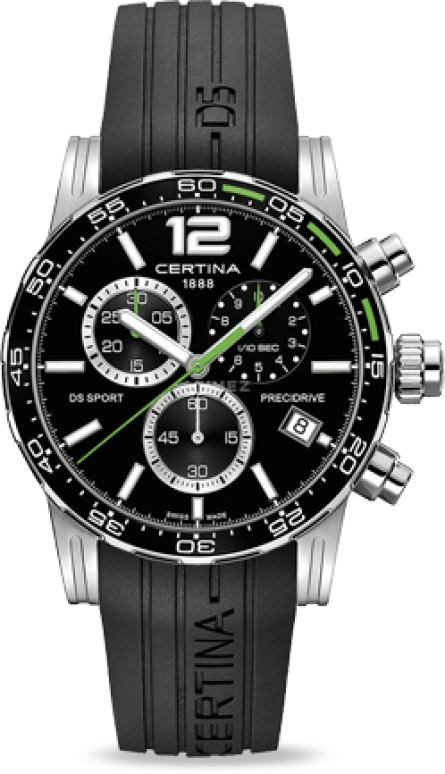 Certina,DS Sport 42mm,42mm,Stainless Steel,Black,Quartz,Chronograph,Day,C027,C027.417.17.057.01