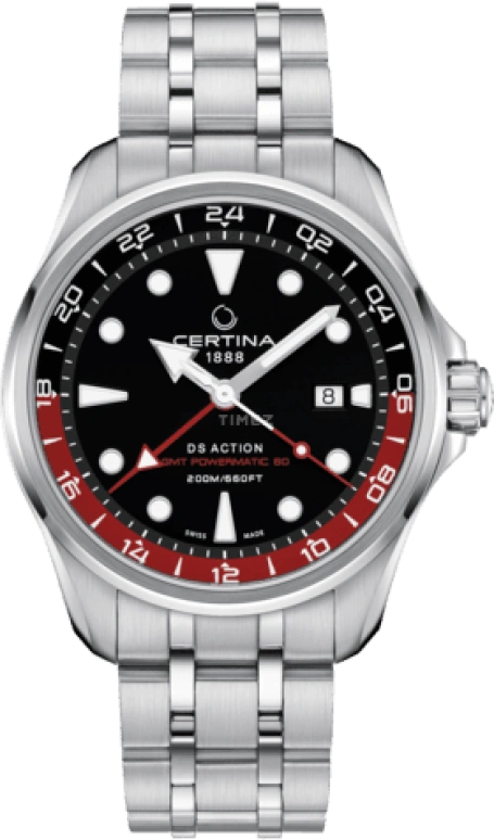 Certina,DS Action 43.10mm,43.10mm,Stainless Steel,Black,Automatic,Day,Dule Time,C032,C032.429.11.051.00