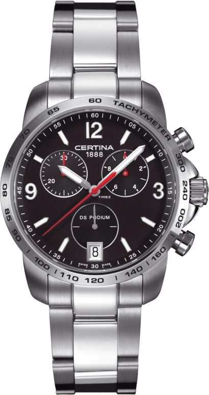 Certina,DS Podium 40mm,40mm,Stainless Steel,Black,Quartz,Chronograph,Day,C001,C001.417.11.057.00