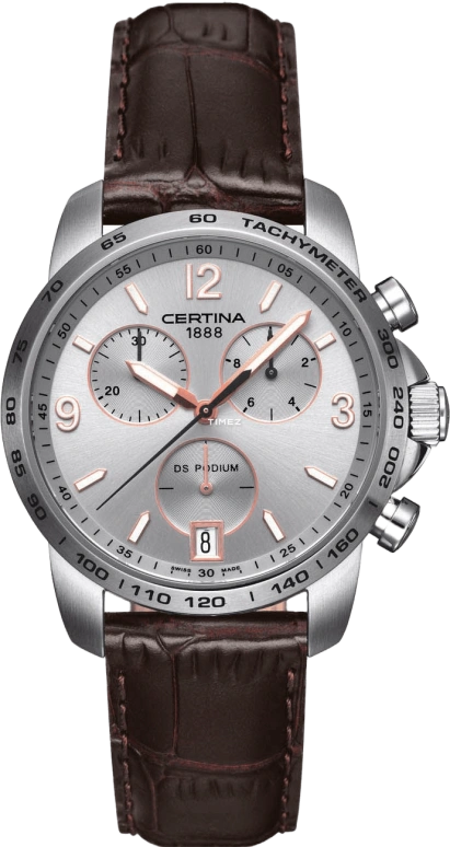 Certina,DS Podium 40mm,40mm,Stainless Steel,Silver,Quartz,Chronograph,Day,C001,C001.417.16.037.01