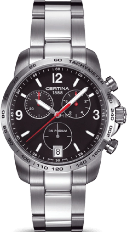 Certina,DS Podium 40mm,40mm,Stainless Steel,Black,Quartz,Chronograph,Day,C001,C001.417.11.057.00