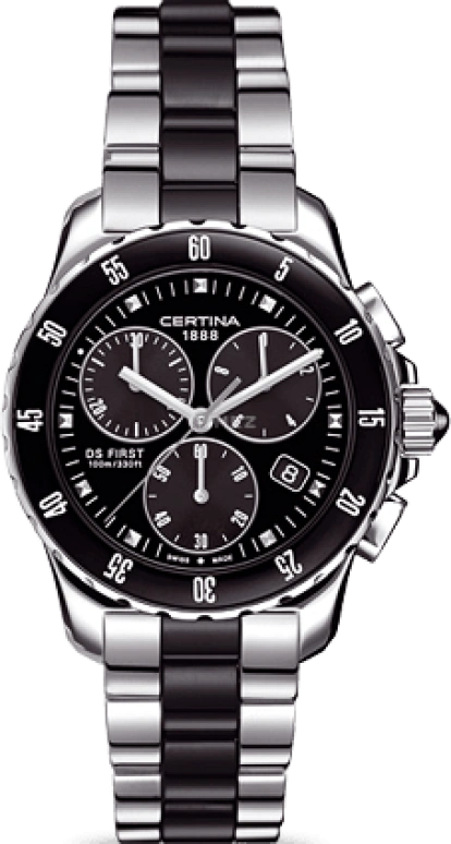 Certina,DS First 34.80mm,34.80mm,Stainless Steel,Black,Quartz,Chronograph,Day,C014,C014.217.11.051.01