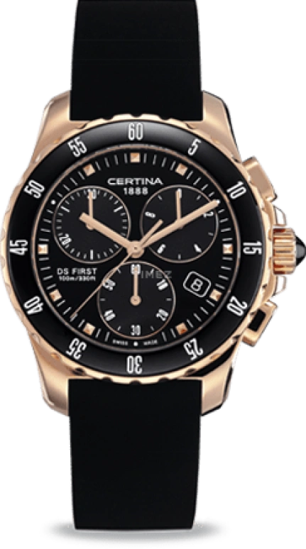 Certina,DS First 34.80mm,34.80mm,Stainless Steel,Black,Quartz,Chronograph,Day,C014,C014.217.37.051.00