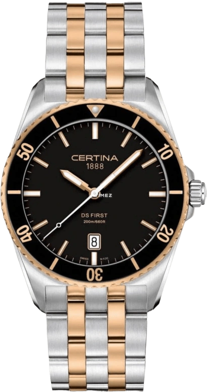 Certina,DS First 41mm,41mm,Ceramic,Stainless Steel,Black,Quartz,Day,26280hours,C014,C014.410.22.051.00