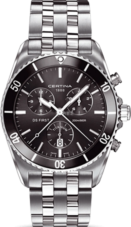 Certina,DS First 41mm,41mm,Titanium,Ceramic,Black,Quartz,Chronograph,Date,C014,C014.417.44.081.00