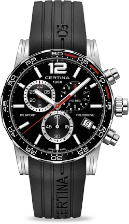 Certina,DS Sport 42mm,42mm,Stainless Steel,Black,Quartz,Chronograph,Day,C027,C027.417.17.057.02