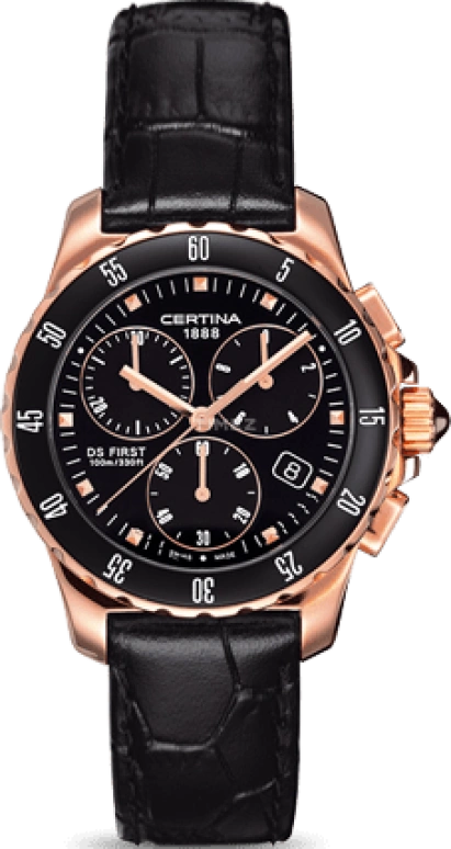 Certina,DS First 34.80mm,34.80mm,Stainless Steel,Black,Quartz,Chronograph,Day,C014,C014.217.36.051.00