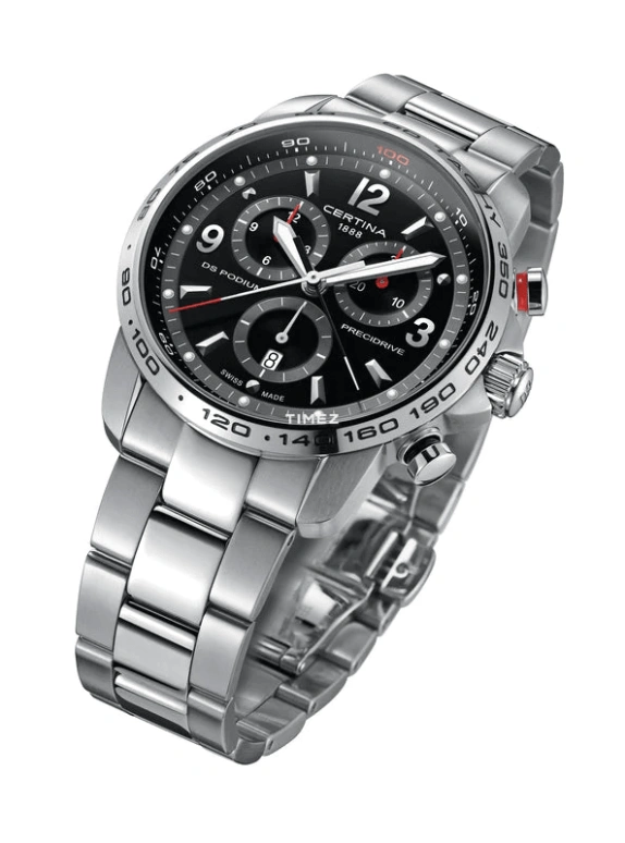 Certina,DS Podium 44mm,44mm,Stainless Steel,Black,Quartz,Chronograph,Day,C001,C001.647.11.057.00