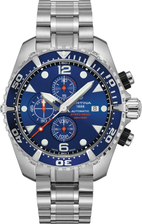 Certina,DS Action 45.70mm,45.70mm,Stainless Steel,Blue,Automatic,Chronograph,Date,Anti-magnetic,C032,C032.427.11.041.00