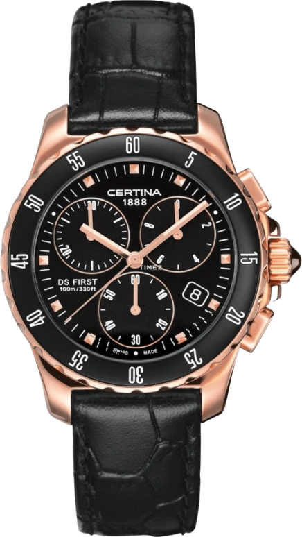 Certina,DS First 34.80mm,34.80mm,Stainless Steel,Black,Quartz,Chronograph,Day,C014,C014.217.36.051.00