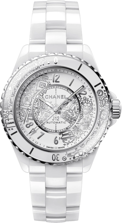 CHANEL,J12 38mm,38mm,Stainless Steel,Ceramic,White,Sapphire,Crystal Glass,H6476