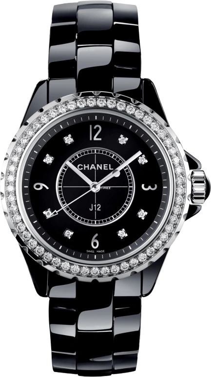 CHANEL,J12 33mm,33mm,Ceramic,Black,Sapphire,Crystal Glass,H3108