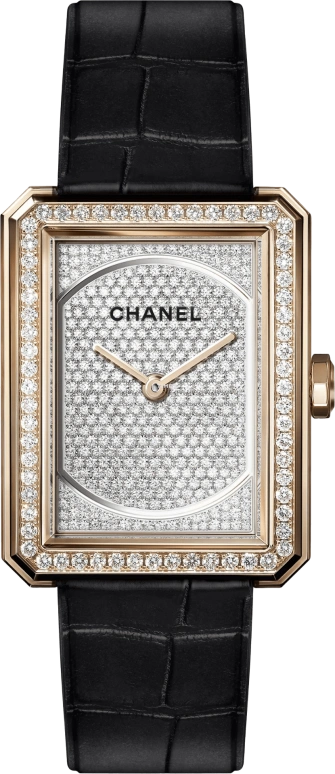 CHANEL,BOY·FRIEND 26.70x34.60mm,26.70x34.60mm,Rose Gold,Sapphire,Crystal Glass,Setting,Diamonds,Paved,H4890