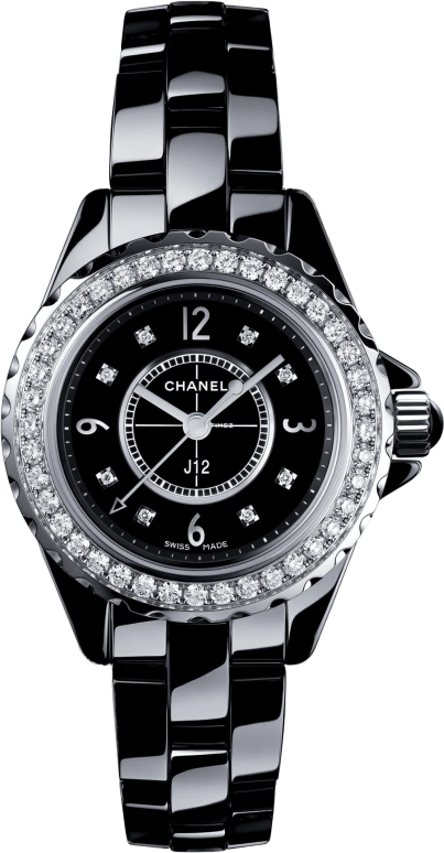 CHANEL,J12 29mm,29mm,Ceramic,Black,Sapphire,Crystal Glass,Round,H2571