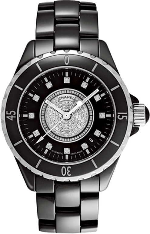 CHANEL,J12 33mm,33mm,Ceramic,Silver,Black,Sapphire,Crystal Glass,Setting,Diamonds,H2122