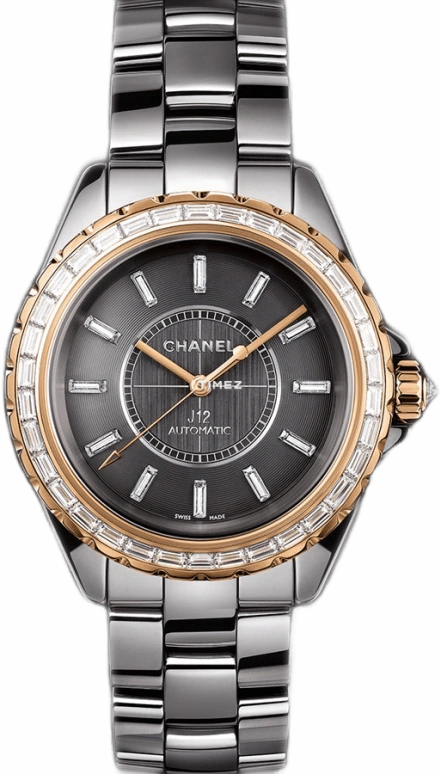 CHANEL,J12 38mm,38mm,Titanium,Beige Gold,Ceramic,Black,Automatic,Sapphire,Crystal Glass,Round,H3831