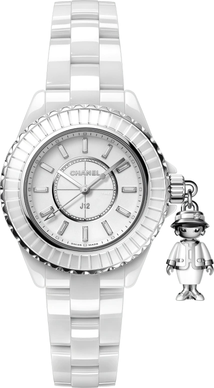 CHANEL,J12 33mm,33mm,Sapphire,White Gold,Ceramic,White,Sapphire,Crystal Glass,Step Cut,Setting,Diamonds,Sapphire,H6478