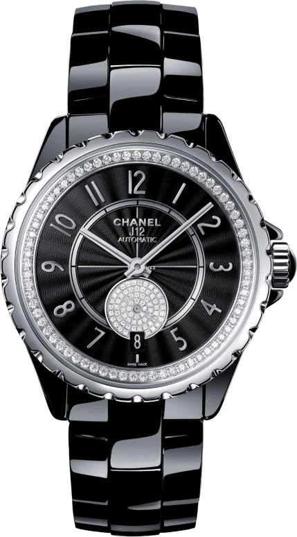 CHANEL,J12 36.50mm,36.50mm,Stainless Steel,Ceramic,Black,Sapphire,Crystal Glass,H3840