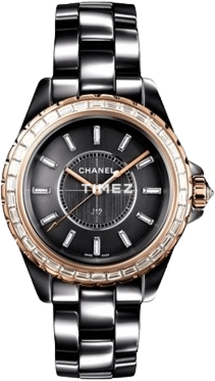 CHANEL,J12 33mm,33mm,Titanium,Beige Gold,Ceramic,Black,Automatic,Sapphire,Crystal Glass,Round,H3830