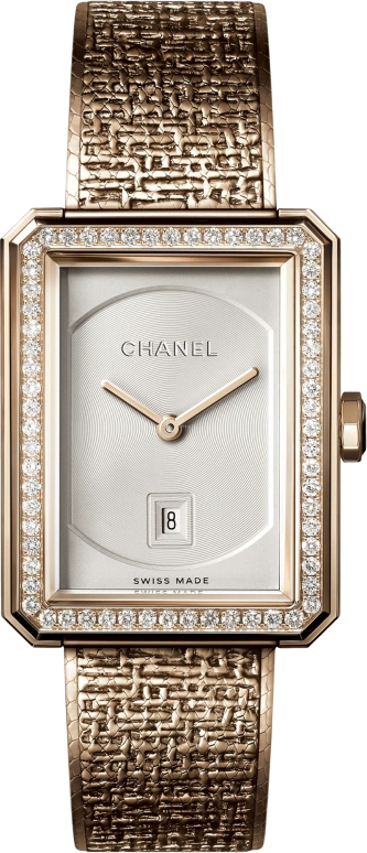 CHANEL,BOY·FRIEND 26.70x34.60mm,26.70x34.60mm,Rose Gold,White,Sapphire,Crystal Glass,H5315