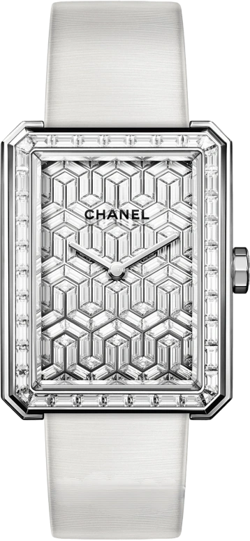 CHANEL,BOY·FRIEND 28.60x37mm,28.60x37mm,White Gold,Silver,Sapphire,Crystal Glass,Setting,Diamonds,Paved,H4894